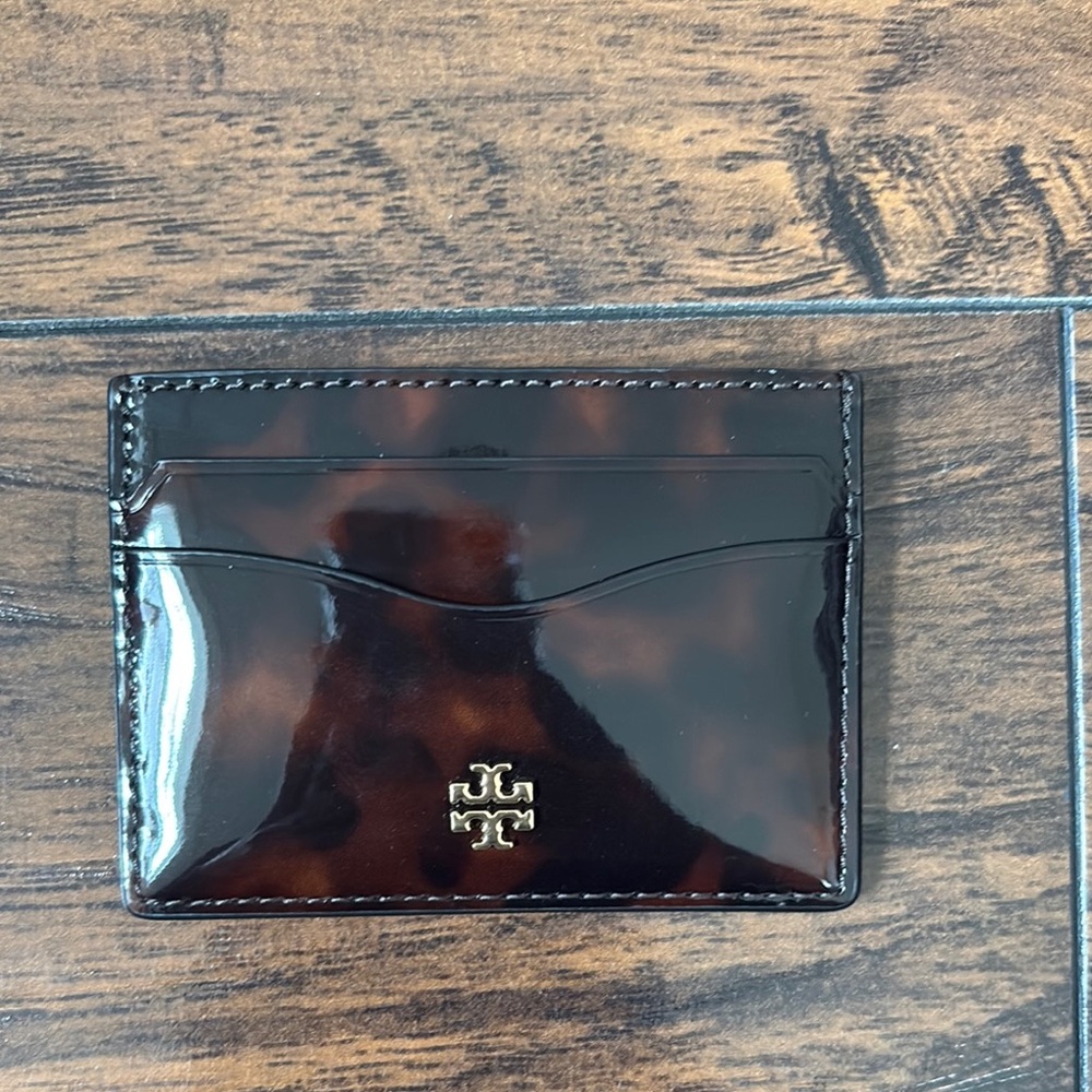 Tory Burch Brown Key Card Holder with Glossy Finish